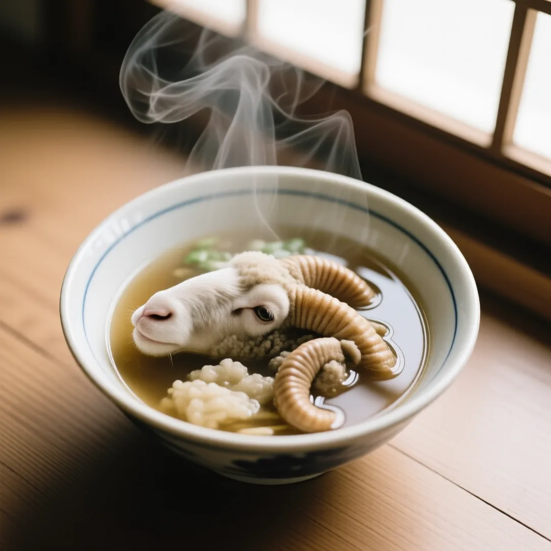 overhead shot of a ramen bowl, steam rising, soft window light, editorial food photography